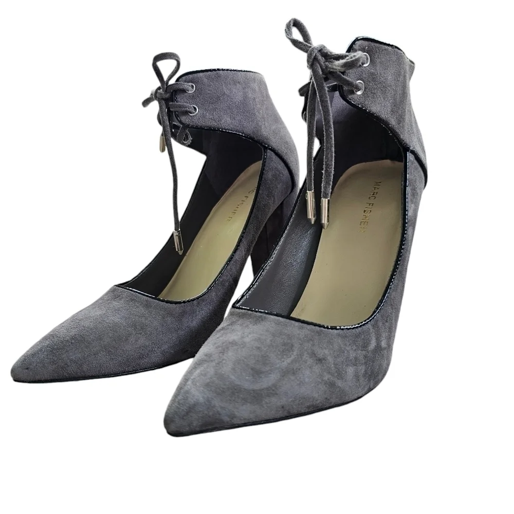 Marc Fisher Gray Sued Lace Up Heels